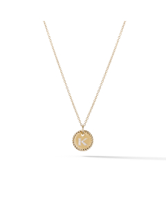 David Yurman K Initial Charm Necklace in 18k Yellow Gold with Diamonds