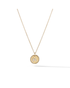 David Yurman R initial Charm Necklace with Diamonds in Yellow Gold
