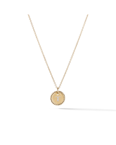 David Yurman T Initial Charm Necklace in 18k Yellow Gold with Diamonds