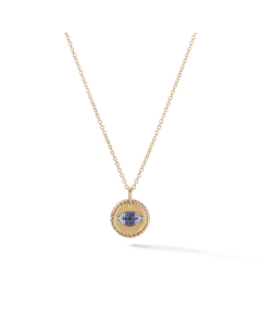 David Yurman Cable Collectibles Evil Eye Gold Charm Necklace with Sapphire and Diamonds