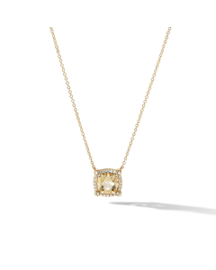David Yurman Petite Chatelaine Pave Bezel Pendant Necklace in Gold with Champagne Citrine and Diamond