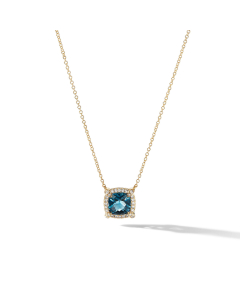 David Yurman Petite Chatelaine Pave Bezel Pendant Necklace in Gold with Hampton Blue Topaz
