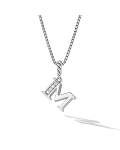 David Yurman Pav? Diamond Initial M Pendant Necklace in Sterling Silver