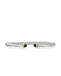 David Yurman Cable Flex Sterling Silver Bracelet with Black Onyx, Size Medium
