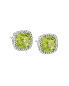 Gemstone and Diamond Halo Post Earrings