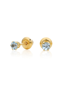 Child's Aquamarine Birthstone Stud Earrings in 14k Yellow Gold