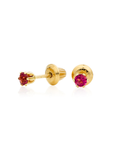 Child's Pink Tourmaline Birthstone Stud Earrings in 14k Yellow Gold