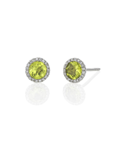 White Gold Peridot & Diamond Halo Post Earrings