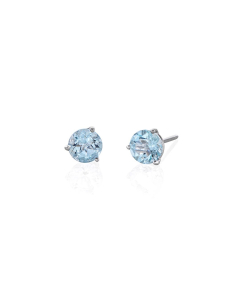 Round Aquamarine Solitaire Stud Earrings