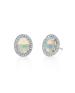 Oval Opal and Diamond Halo Stud Earrings