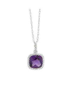 Gemstone and Diamond Halo Pendant Necklace