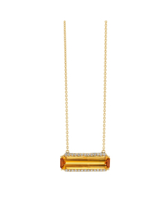 Yellow Gold Citrine & Diamond Bar Pendant Necklace
