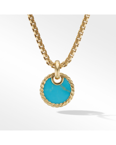 David Yurman DY Elements Disc Pendant in 18k Yellow Gold with Turquoise