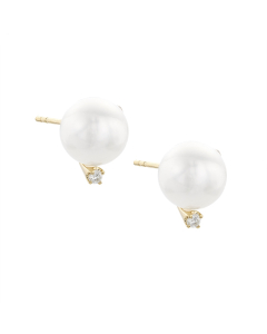 9mm Pearl & Round Diamond Post Earrings