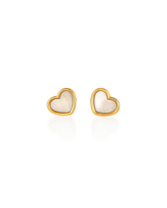 Child's Mother of Pearl Inset Heart Earrings in 14k Yellow Gold