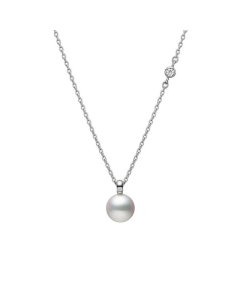 Mikimoto Akoya Pearl and Bezel Diamond Necklace