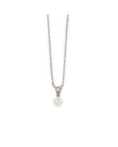 Child's Single Pearl Drop Necklace in 14k White Gold