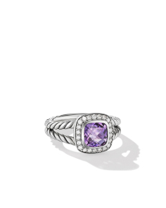 David Yurman Petite Albion Ring with Amethyst and Diamonds, Size 6