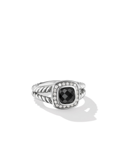 David Yurman Petite Albion Ring with Black Onyx and Diamonds, size 7