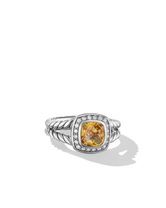David Yurman Petite Albion Ring with Citrine and Diamonds, Size 7