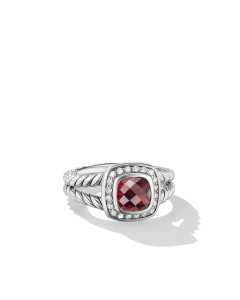 David Yurman Petite Albion Ring with Garnet and Diamonds, Size 7