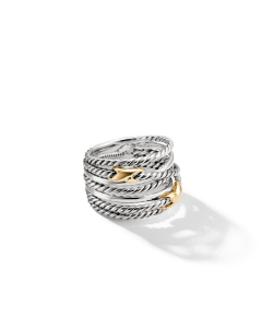 David Yurman Double X Crossover Ring in Sterling Silver with 18K Yellow Gold
