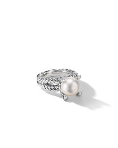 David Yurman Cable Collectibles Pearl Ring with Diamonds, Size 6