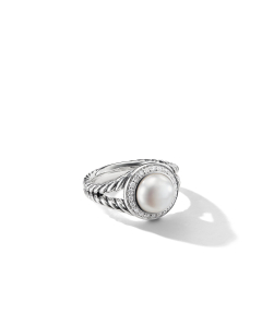 David Yurman Pearl Ring with Diamonds, Size 6.5