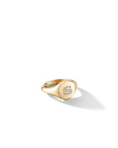 David Yurman Initial S Pinky Ring in 18k Yellow Gold with Diamonds, size 3.5
