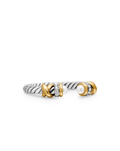 David Yurman Petite Helena Open Ring with Pearls, 18K Yellow Gold and Diamonds | Side View