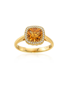 Cushion Citrine and Diamond Ring in Yellow Gold