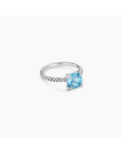 David Yurman Chatelaine Ring with Blue Topaz in Sterling Silver, size 6