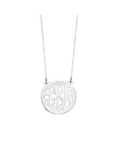 25mm Sterling Silver Circle Monogram Pendant Necklace