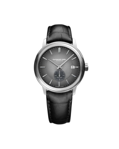 Raymond Weil Maestro Black Automatic Small Seconds Black Leather Watch, 39.5mm