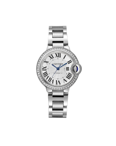 Ballon Bleu de Cartier Watch, Silver Guilloche Dial with Diamonds, 33mm