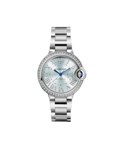 Ballon Bleu de Cartier Watch, Blue Silvered Sunray-Brushed Dial with Diamonds, 33mm

